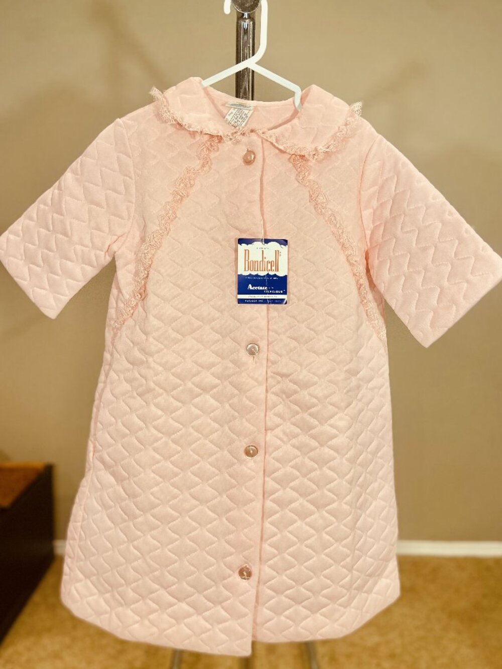 Vintage NWT Honeylane Simpsons-Sears Quilted Robe Pink Lace Size 8